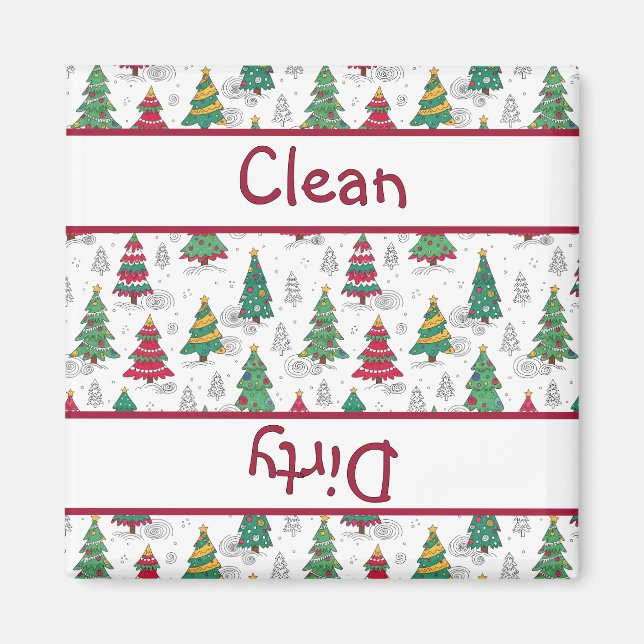 Imã Whimsical Christmas Trees Dishwasher Clean/Dirty (Frente)