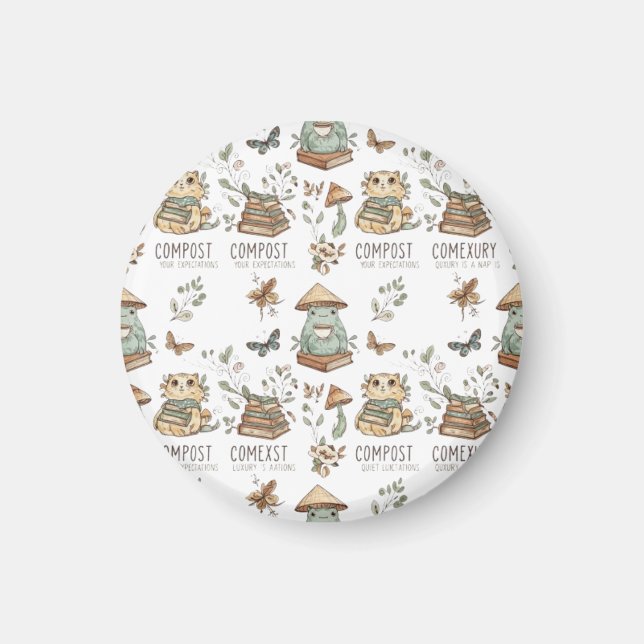 Imã Whimsical "Compost Your Expectations" Frog & Cat P (Frente)