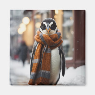 Imã Whimsical Cozy Penguin Snowy Winter