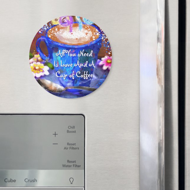 Imã Whimsical Cup of Coffee Floral Personalized (In Situ (Fridge))