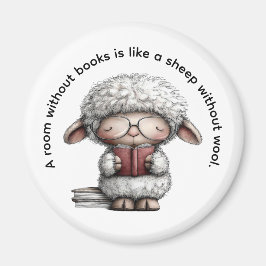 Imã Whimsical Cute Sheep Reading a Book