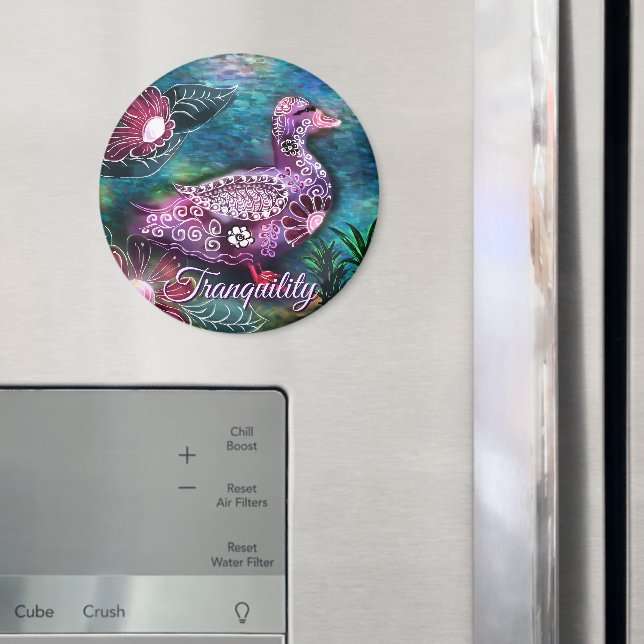 Imã Whimsical Floral Duck Purple Teal Personalized (In Situ (Fridge))