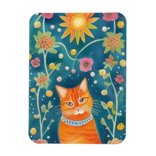 Ímã Whimsical Folk Art Tabby Cat