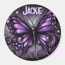 Imã Whimsical Gothic Butterfly Purple Personalized