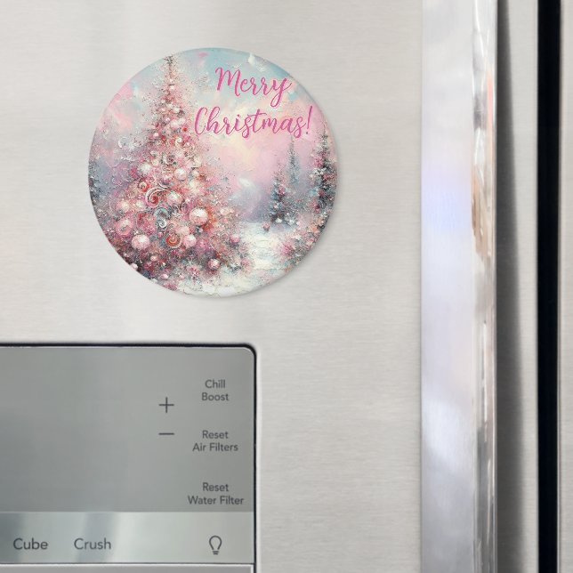 Imã Whimsical Pink Christmas Tree Personalized (In Situ (Fridge))