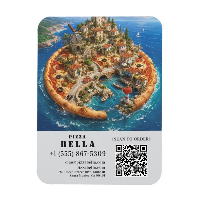 Ímã Whimsical Pizza Art Restaurant Flyer with QR Code (Vertical)