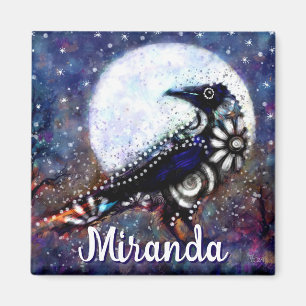 Imã Whimsical Raven Moon Floral Abstrato Personalizado