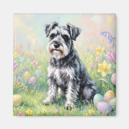Imã Whimsical Schnauzer with Easter Eggs