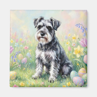 Imã Whimsical Schnauzer with Easter Eggs