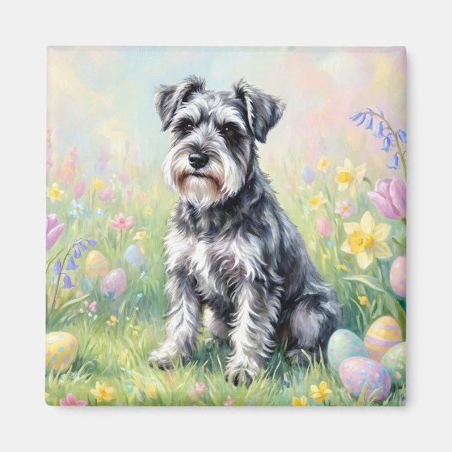 Imã Whimsical Schnauzer with Easter Eggs (Frente)