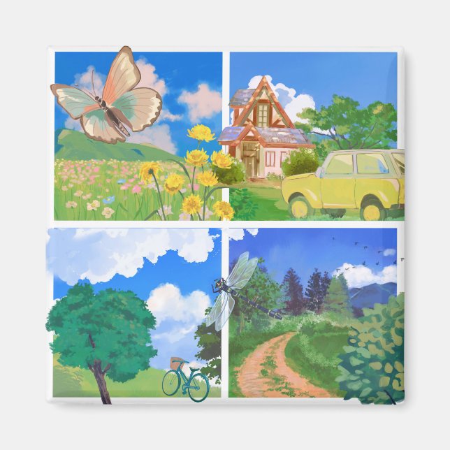 Imã Whimsical Summer Countryside Magnet (Frente)