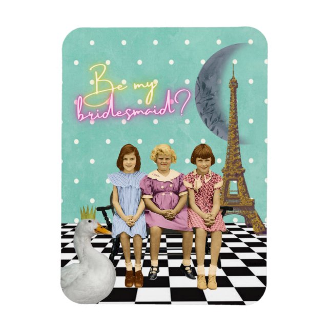 Ímã Whimsical Vintage Kids Bridesmaid Request (Vertical)
