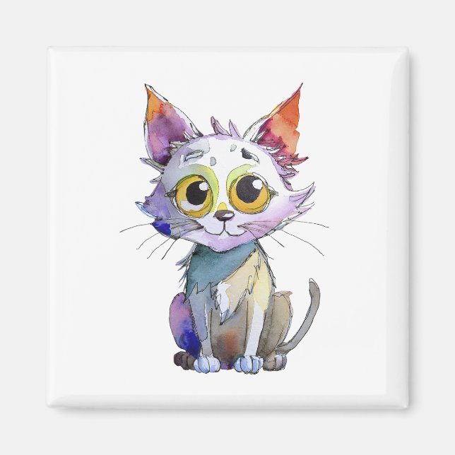 Imã Whimsical Watercolor Cat (Frente)