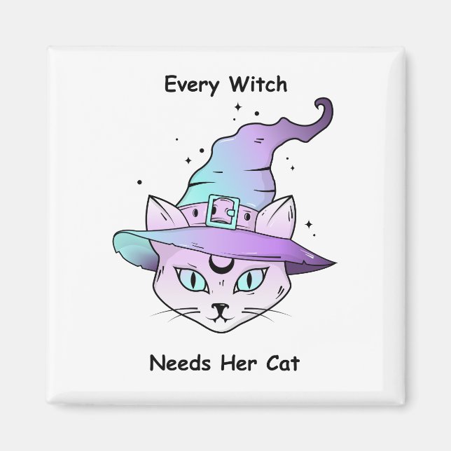 Imã Whimsical Witch Cat (Frente)