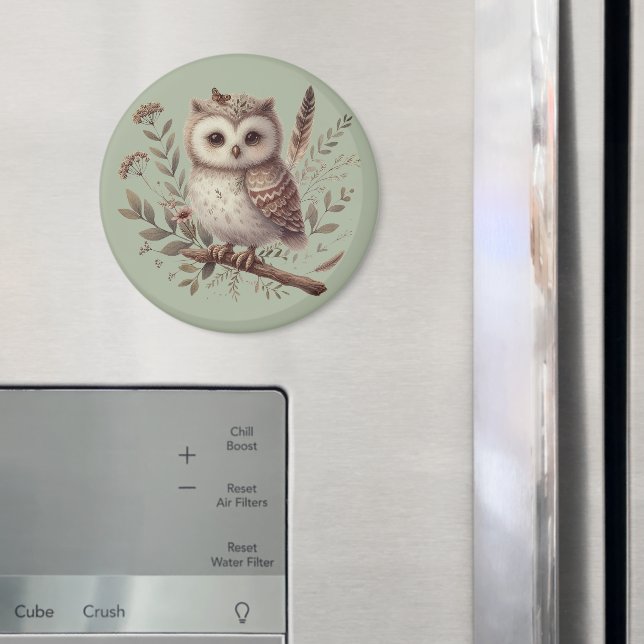 Imã Whimsical Woodland Owl Botanical Illustration (In Situ (Fridge))