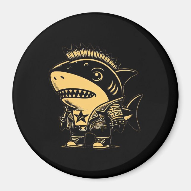 Imã Whimsigoth Cyborg Shark Vintage Art Design (Frente)