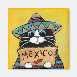 Imã Whimsso Tuxedo Cat Hitchhiker mexicano