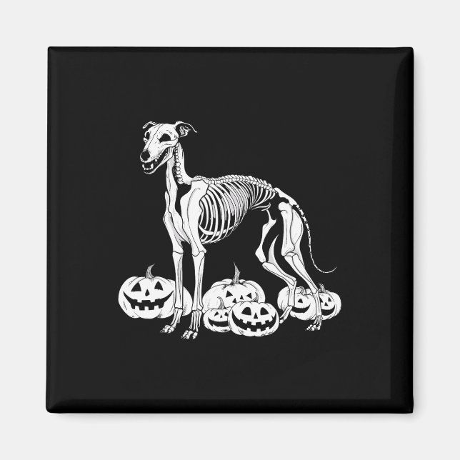 Imã Whippet Skeleton Aniversário Cachorro de Halloween (Frente)