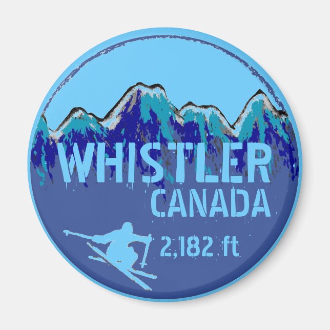 Imã Whistler Canada Blue ski art magnet (Frente)