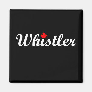 Imã Whistler Canada Script Text Maple Folha Escuro