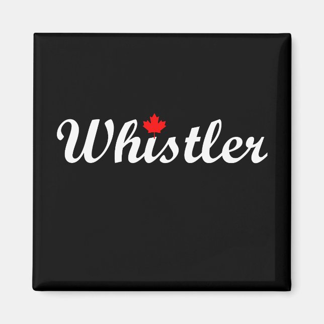 Imã Whistler Canada Script Text Maple Folha Escuro (Frente)