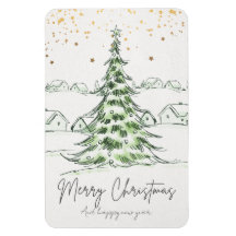 White and Green Hand drawn Cute Merry Christmas an