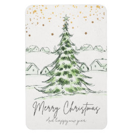 Ímã White and Green Hand drawn Cute Merry Christmas an