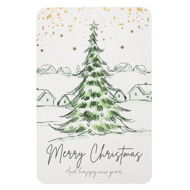 Ímã White and Green Hand drawn Cute Merry Christmas an (Vertical)