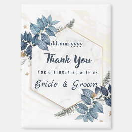 Imã White Blue Floral Frame Thank You Wedding Favors M