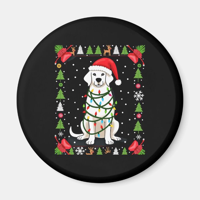 Imã White Boxer Dog Ugly Christmas Sweater Funny Xmas  (Frente)