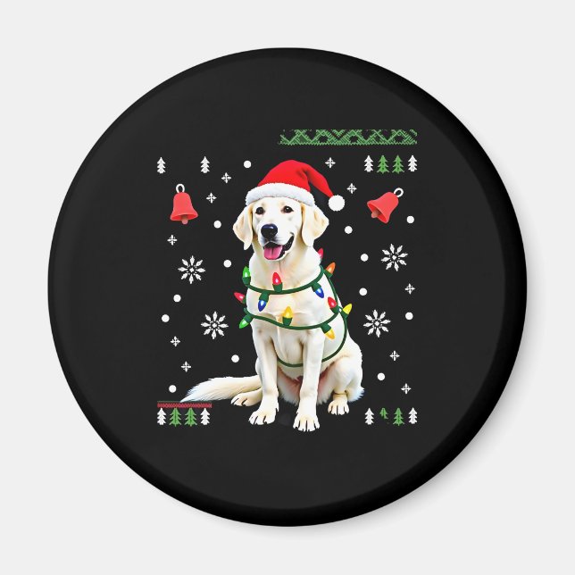 Imã White Boxer Dog Ugly Christmas Sweater Funny Xmas  (Frente)