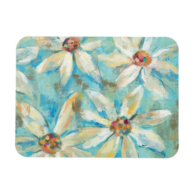 Ímã White Daisies em Azul (Horizontal)