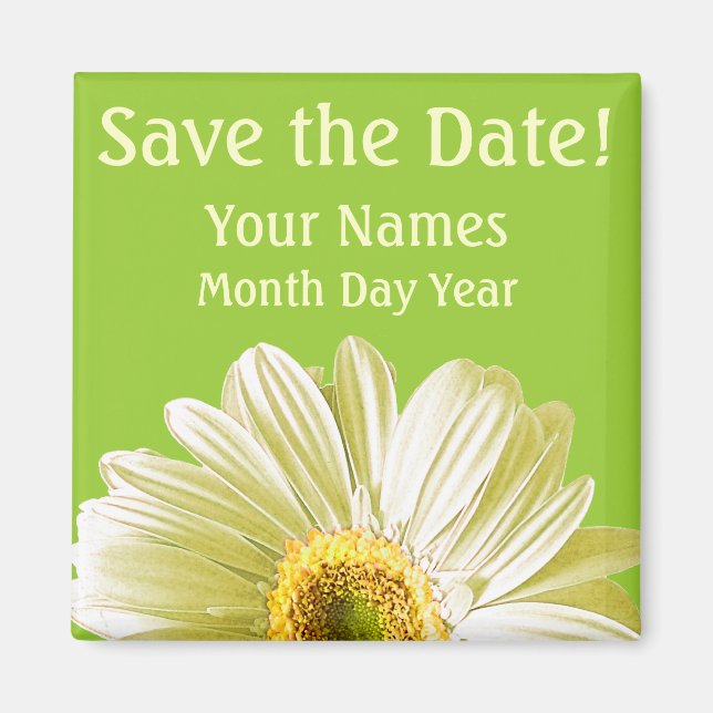 Imã White Daisy Flower Salve A Data Personalizada (Frente)