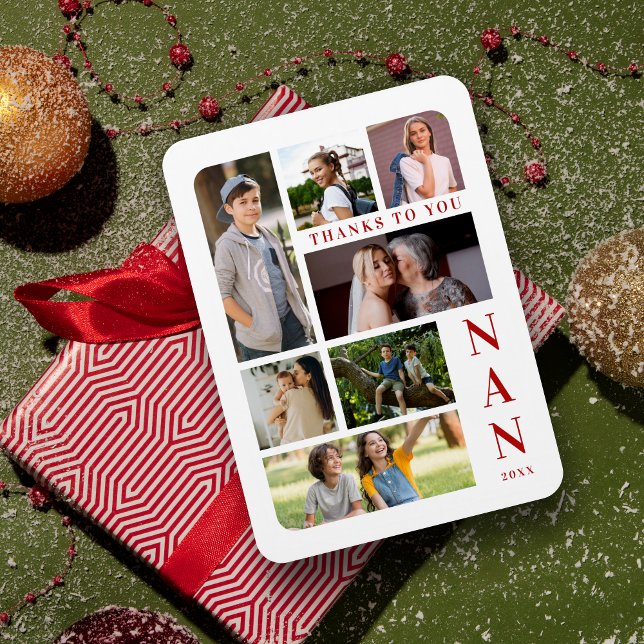 Ímã White & Dark Red Classic 7 Multi Photos Collage (White & Dark Red Classic 7 Multi Photos Collage for Thankful Family Magnet.)