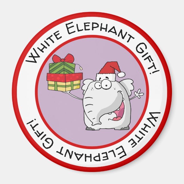 Imã White Elephant Santa Hat dá cartoon (Frente)