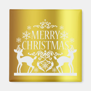 Imã White Faux Dourado Magnet de Natal Feliz