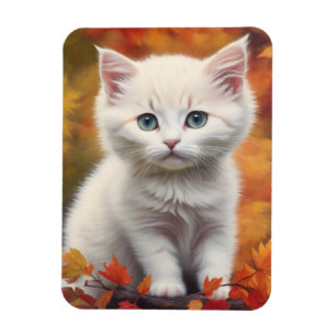 Ímã White Kitten Autumn Deixa Retrato