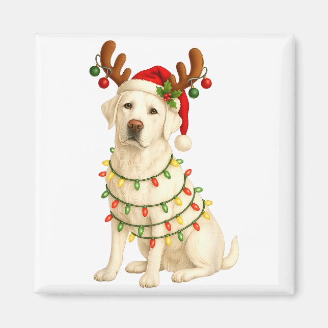 Imã White Lab Christmas Tree Light Pajama Labrador Dog (Frente)