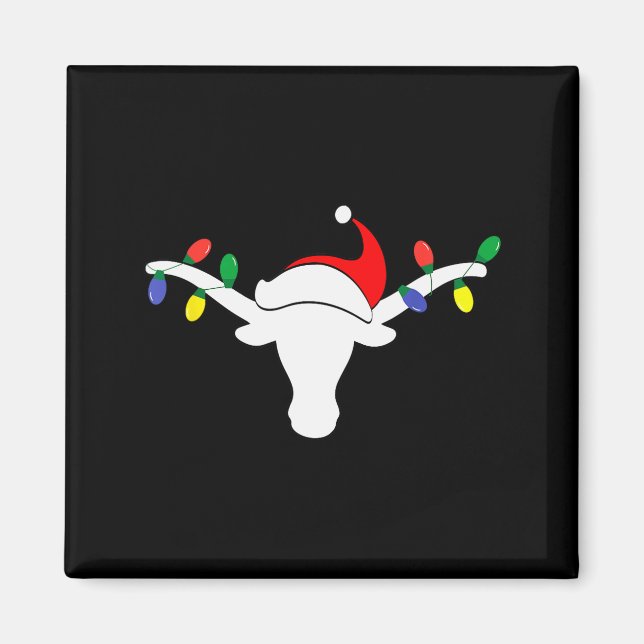 Imã White Longhorn Christmas Lights Santa Hat Horn Ant (Frente)