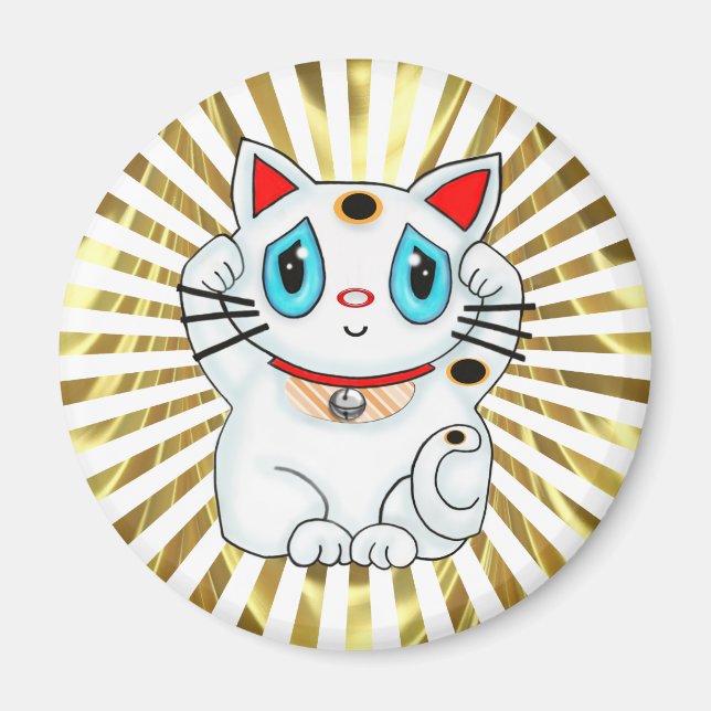 Imã White Maneki Neko Becking Good Sorck Cat (Frente)