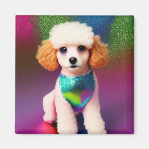 Imã White Poodle com Creme Ears no Rainbow Sparkle