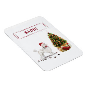 Ímã White Poodle Engraçado Cachorro de Natal com Árvor
