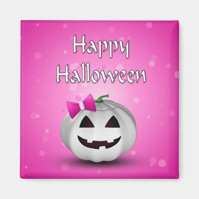Imã White Pumpkin Pink Girly Halloween (Frente)