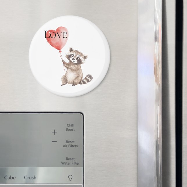 Imã White Raccoon com um Amor de Balão (In Situ (Fridge))