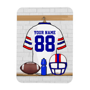 Ímã White Red Blue Football Jersey personalizado