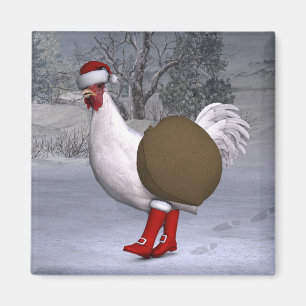 Imã White Rooster Santa Claus