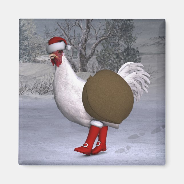 Imã White Rooster Santa Claus (Frente)