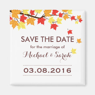 Imã White Save The Date Maple Leaf Casamento outono Ma