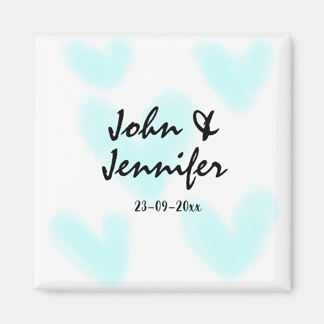 Imã white simple minimal text style wedding blue heart (Frente)