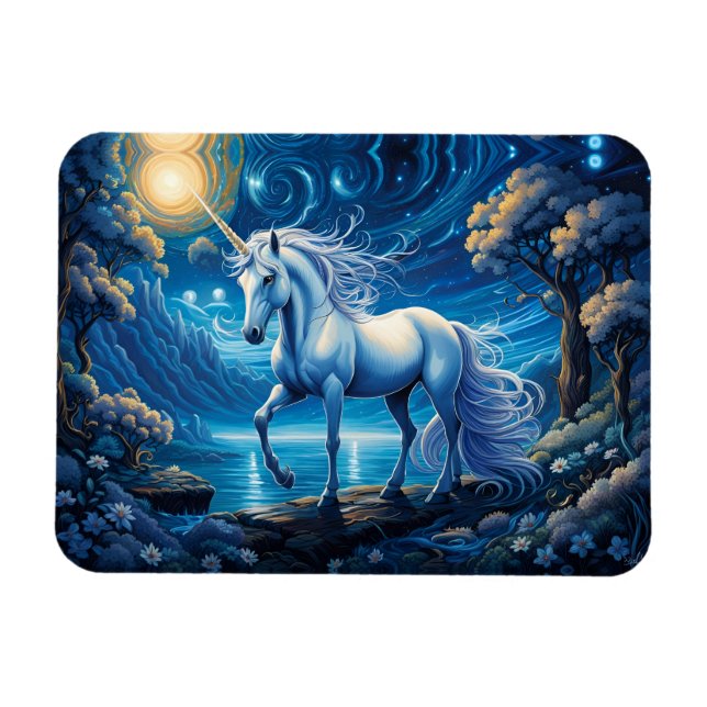 Ímã White Unicorn Fantasy Full Moon (Horizontal)